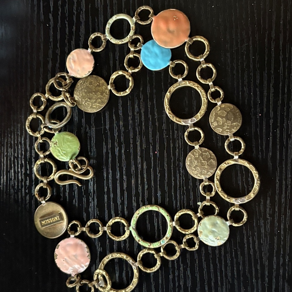 Missoni Copper Enamel Multi Color Circles Chain Boho Necklace or Belt
